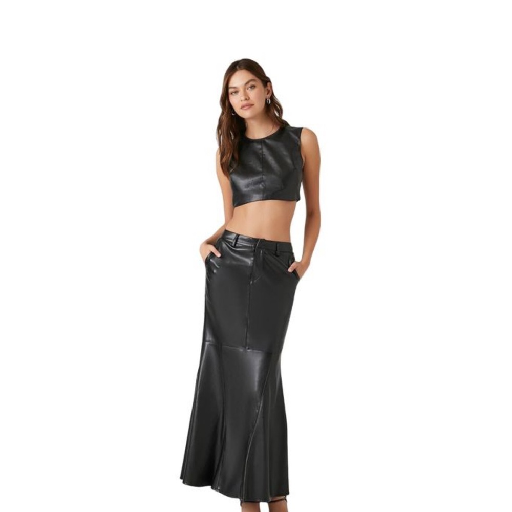 Forever 21 Black Faux Leather Skirt Set